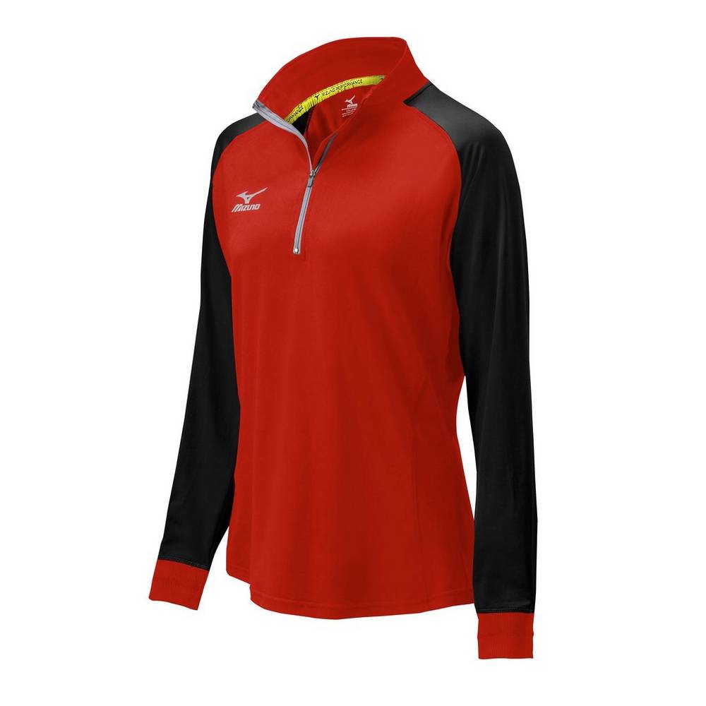 Mizuno Elite 9 Prime 1/2 Cipzáros Női Jacke Piros/Fekete KXJ048263